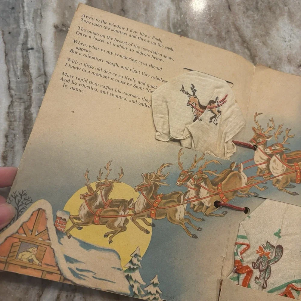 Antique Santa Claus Cover THE NIGHT BEFORE CHRISTMAS HANKIES 1941 Ephemera